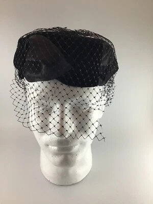 De colección Original Años 40 50 Para Mujer Sombrero de Encaje Negro Boina Terciopelo Pastillero Para Mujer Foto 1 de 4