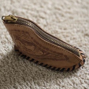 Vintage Mini Tooled 3 1/2" Leather Boot Zippered Coin Purse. Nice! - Picture 1 of 6