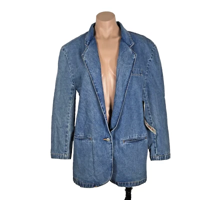 Chaqueta de mezclilla Jordache vintage M Blazer de gran tamaño lavado a la piedra camionero Jean azul nueva con etiquetas Foto 1 de 4