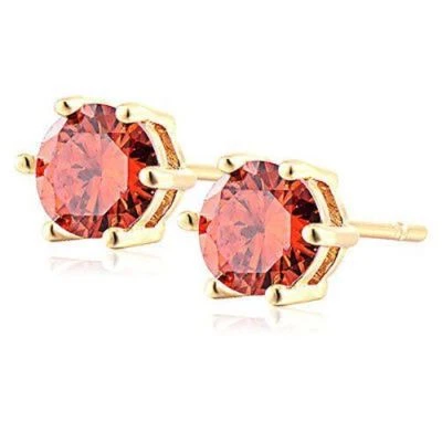 Pretty New Yellow Gold Filled 6 Prong Set 6mm Orange Red CZ Stud Earrings - Image 1 of 2