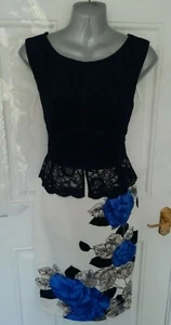 PHASE EIGHT Size 12 Navy Blue White Floral Lace Wiggle Occasion Pencil Dress - Picture 1 of 10