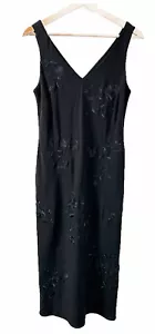Vestido midi Lauren Ralph Lauren para mujer negro floral bordado profundo en V talla 8 - Imagen 1 de 5