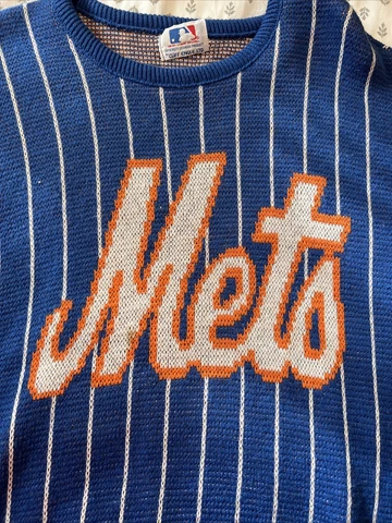 Vintage 80's Cliff Engle New York Mets Pinstripe Crew Neck Sweater XL Made USA Cover