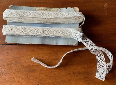 dentelle ancienne : entre deux ,dentelle fil  écru, tissage mécanique 16,80 m - Photo 1/3