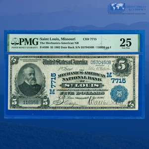 1902 DB $5 The Mechanics American NB of St.Louis, MO, Charter #7715, PMG VF 25 - Picture 1 of 3