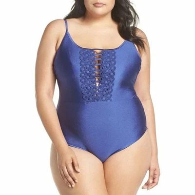 BECCA Women’s Plus Size 2X Siren Ladder Blue One-Piece Swimsuit NWT $158+ - Image 1 of 4