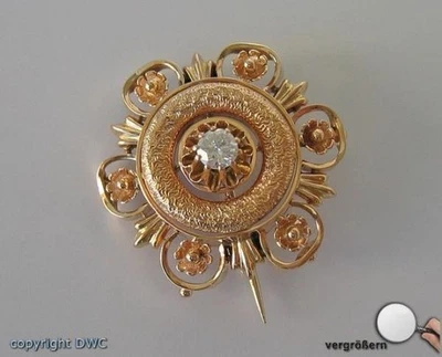 Ansteck Nadel Brosche in 14 Kt 585 er Gold mit Brillanten Diamanten antik - Bild 1 von 4