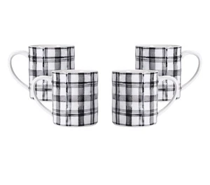Schwarz-weiß karierte Keramiktassen, 4er Set, für Kaffee, Tee, Getränke, Mikrowelle... - Bild 1 von 2