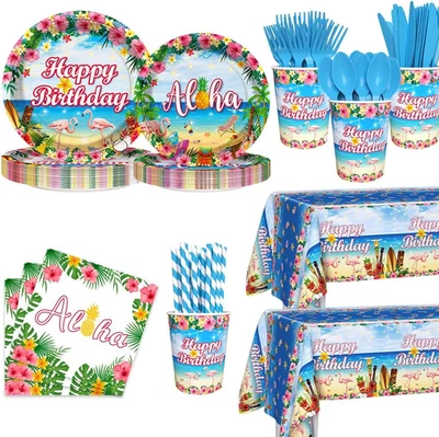 Juego de suministros de fiesta Aloha hawaiano para 24 invitados - 194 piezas decoración de cumpleaños Foto 1 de 4