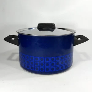 Vintage MCM German Silit Blue Enamel Saucepan Stock Pot Retro Geometric Design - Picture 1 of 11