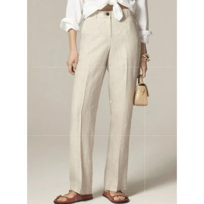 Pantalones J.Crew Harbor WMN M Alto Azafrán 100% Lino Cintura Elástica tiro alto CH855 Foto 1 de 4