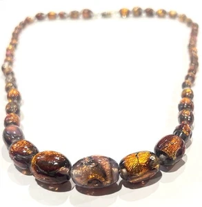 ANTIQUE CZECH GOBLANZ Graduated Opalescent Foil Dragons Breath GLASS NECKLACE - Picture 1 of 14