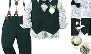 Toddler Baby Boy Clothes Suit Gentleman Wedding Outfits, Formal 3-4T V Green - Picture 1 of 7