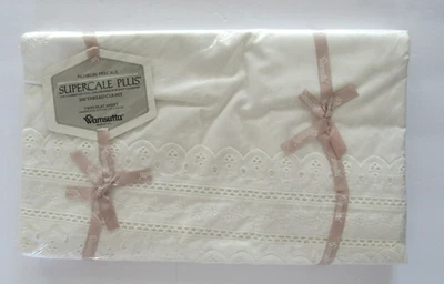 NIP Wamsutta Supercale Plus No Iron Soft Ivory Eyelet 200 TC Twin Flat Sheet - Image 1 of 4