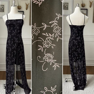 Vintage 90s Next Up Black Purple Glitter Flower Hi Lo Dress S - Picture 1 of 8