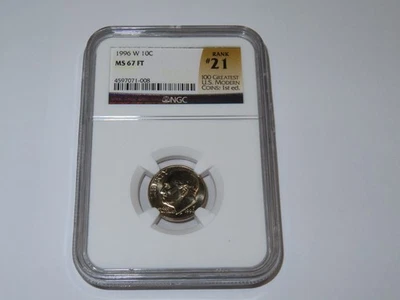 1996 W NGC MS 67 FT ROOSEVELT DIME 10 CENT - Image 1 of 4
