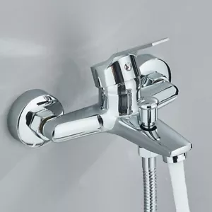 Miscelatore vasca da bagno rubinetto cromato doccia cascata a parete ottone - Foto 1 di 10
