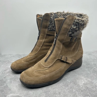 Botas de cuña Aquatalia marrón gamuza cuero talla 11 piel de oveja hebilla con cremallera Foto 1 de 4