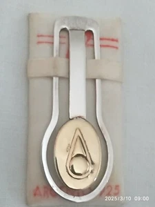 FERMA SOLDI PINZA VINTAGE ARGENTO 925 CON PLACCA OVALE ORO 750 - Foto 1 di 10
