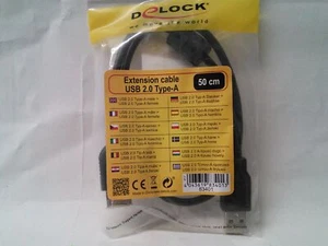 DeLOCK Kabel USB 2.0 Verlängerung, A/A 0,5m, Gold, 50cm, schwarz - Bild 1 von 1