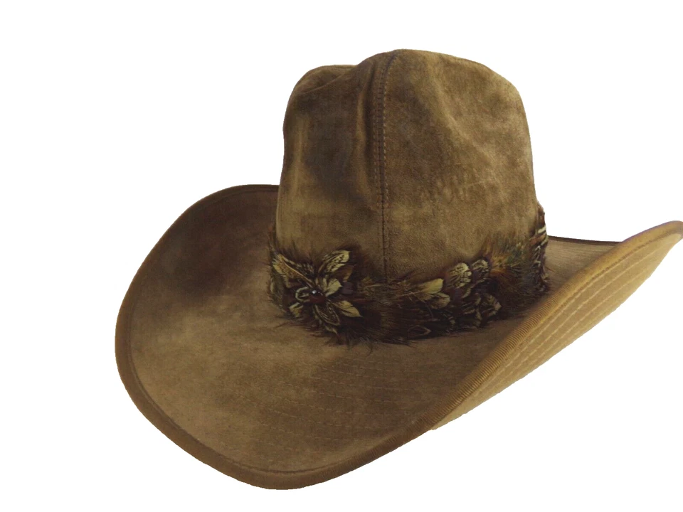 Sombrero Hush Puppies Vintage Cuero Marrón y Plumas Talla 6 7/8 Foto 1 de 4