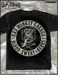 T-SHIRT GAS AFFE GARAGE KREISFÖRMIGES BLUTSCHWEISSBIER SCHNELL LOUD DALLAS TEXAS - Bild 1 von 3