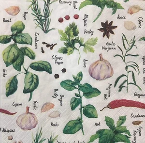 Two Luncheon Paper Napkins For Decoupage -  Floral Botanical Herbs Free Shipping - Picture 1 of 7