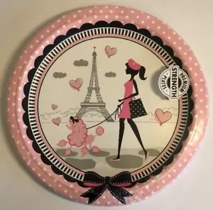 Paris Birthday Party Luncheon Plates Eiffel Tower Pink Poodle Beret Dots 8pack - Picture 1 of 12