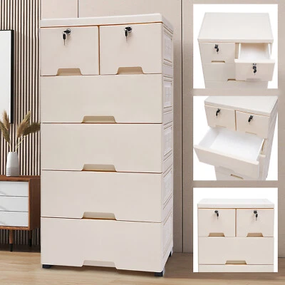 Cómoda alta con 6 cajones organizador de almacenamiento de madera armario para dormitorio Foto 1 de 4
