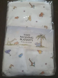 VTG NWT Carter's White John Lennon 2 pk Receiving Baby Blankets 100% COTTON - Picture 1 of 8