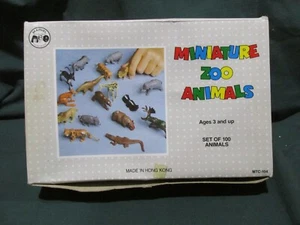 66 Vintage Plastic Miniature Zoo Animals with Dime Store Display Box - Picture 1 of 13