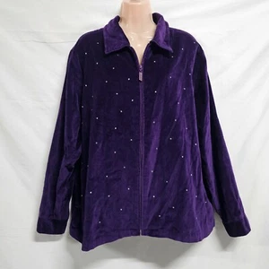 Quacker Factory Women Full Zip Velvet Jacket Size 1X Grape Beaded Long Sleeve - Picture 1 of 11