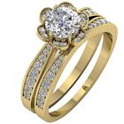 Flower Bridal Engagement Ring Set SI1 G 1.70 Ct Natural Diamond 14K Yellow Gold