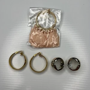 H3 Lot gold hoops peach boho hippie 70s mcm dangle glam Retro Earrings tassles - Picture 1 of 6
