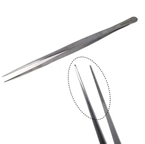 Stainless Steel Lab Tweezers/Forcep Serrated Fine Point Tip 12" STR-Satin Finish - Picture 1 of 3