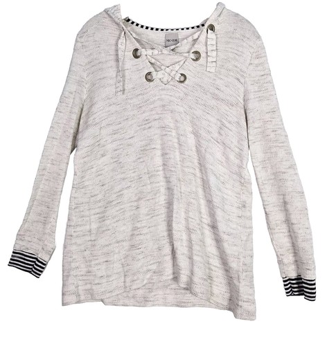 OFF WHITE Nuova felpa con cappuccio da donna NIC+ZOE misto lino taglia small