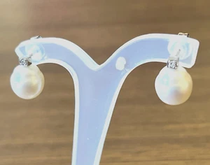 WHITE SOUTH SEA PEARLS 12.5mm!! +DIAMONDS +18ct SOLID WHITE GOLD EARRINGS +CERT - Picture 1 of 1