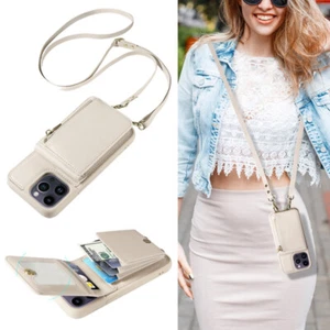 Crossbody Lanyard Case For iPhone 15 14 Pro Max 13 12 11 Leather Wallet Cover - Picture 1 of 22