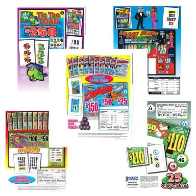 Paquete de 5 - Títulos mixtos - Boleto Pull Tab - Tarjeta dura - Imagen 1 de 4