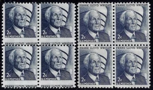 1280 - 2c Misperf Error / EFO COD Margin Block of 4 "Frank Lloyd Wright" Mint NH - Picture 1 of 1