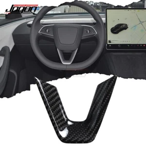 Carbon Fiber Steering Wheel Trim For Tesla Model 3 2024+ Lower Spoke Decor Cover - Picture 1 of 9