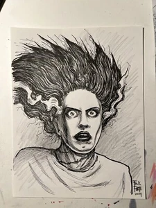 Bride Of Frankenstein One Of A Kind Horror Original drawing By Frank Forte RARE - Picture 1 of 2