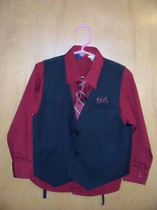 Lito boys formal dress shirt vest tie Christmas holiday burgandy stripe size 6 - Picture 1 of 6