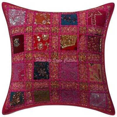 Indian Patchwork Cushion Cover Ethnic Throw Pillow Case Hippie Gypsy Home Decor - Image 1 of 4