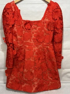 Helsi Women's Floral Mini Dress Ellen Embroidered Bright Red Size Large Lace Up - Picture 1 of 13