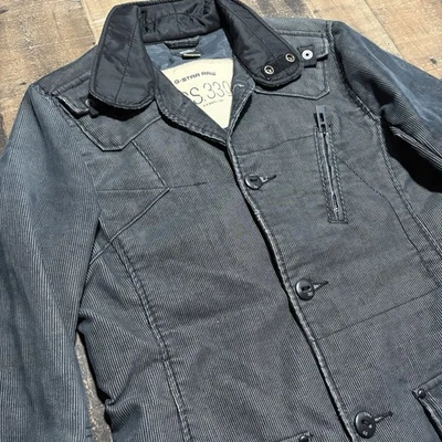 G-STAR RAW Denim Blazer Jacket Peacoat Zipper Fringe Gothic Men’s Medium Y2K - Image 1 of 4