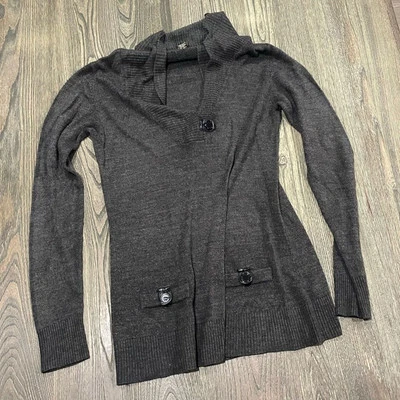 Suéter Susan Lawrence Cuello Abotonado Bolsillos Frontales Pullover Gris Talla M Foto 1 de 3