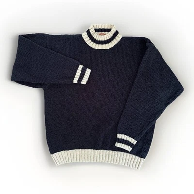 Vintage Banana Republic Sweater Womens Size Small 1970s Blue White Turtleneck - Image 1 of 4