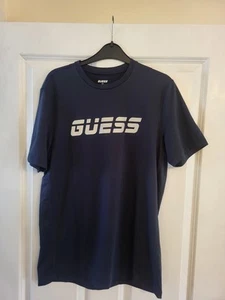 Mens GUESS Navy Blue T-Shirt Medium Gym Running Summer - Picture 1 of 3