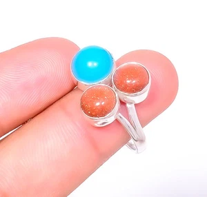 Sleeping Beauty Turquoise, Sunstone Silver Plated Jewelry Ring s.11 TR-29 - Picture 1 of 5